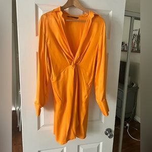 Satin twist front mini dress.